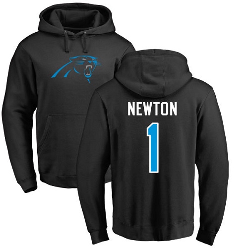 Carolina Panthers Men Black Cam Newton Name and Number Logo NFL Football 1 Pullover Hoodie Sweatshirts